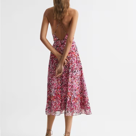 Reiss Pippa Floral Printed Midi Dress in Pink Size 4P NWT - Picture 2 of 11